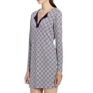 Diane von Furstenberg Silk Reina Mini Dress –Navy/White Geometric Print (Size 4)